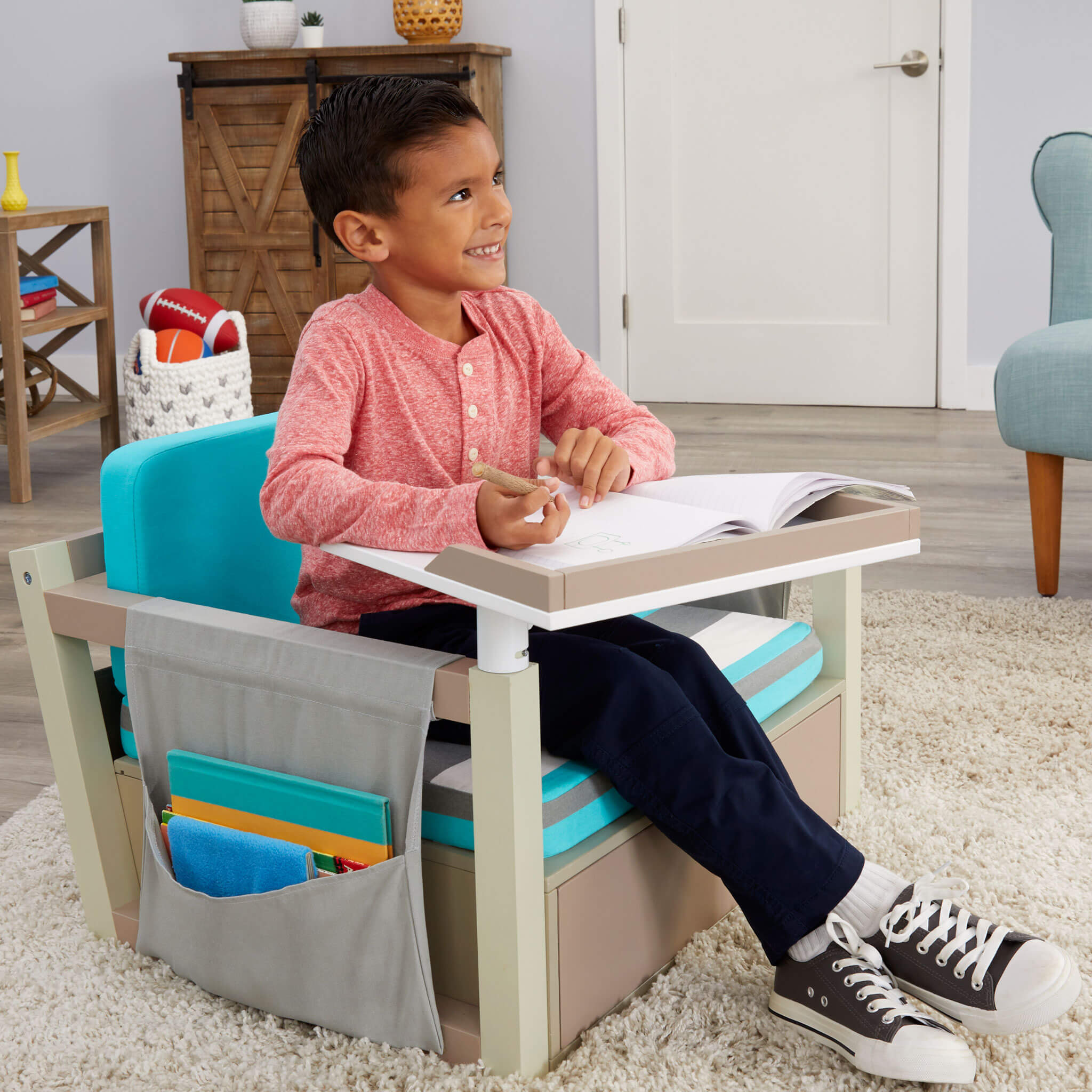 2-in-1 Fun & Study Swivel Desk – Wooden Desk with Chair, Swivel Surface, Storage, and Book Organizer
